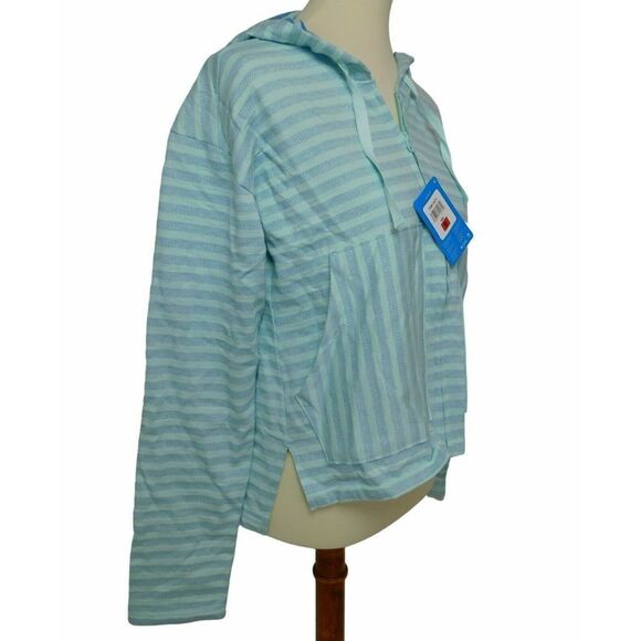 Columbia Women's Medium Jacket Blue Stripes Athletic Hood Full Zip Long Sleeve - Picture 4 of 5